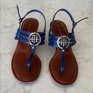 Tommy Hilfiger T Strap Wedge Sandal size 7 1/2 Navy